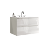 TIA 24" Wall Mount Glossy White Bathroom Vanity with Ceramic Sink with Three Faucet Holes, Large Storage Floating Bathroom Vanity for Modern Bathroom