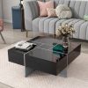 ON-TREND Unique Design Coffee Table with 4 Hidden Storage Compartments, Square Cocktail Table with Extendable Sliding Tabletop